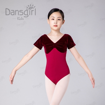 丹诗戈芭蕾舞服连体服 X2715-320002丝绒拼色前打结短袖体服小